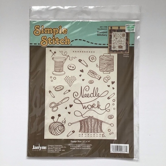 Sewing Theme Simple Stitch NEEDLEWORK Stamped Stitch Kit 11" x 14" Janlynn NEW - Picture 6 of 7